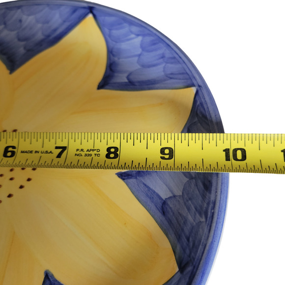 Daisy Sunflower Happy Royal Blue Yellow Plates Handpainted? So Adorable Set of 2 - Picture 4 of 8